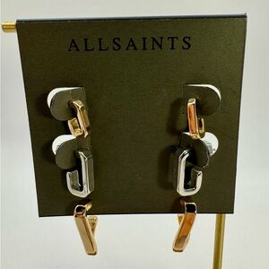 AllSaints Set of 3 Two-Tone Hex Huggie Hoop Earrings